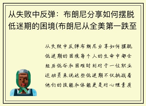 从失败中反弹：布朗尼分享如何摆脱低迷期的困境(布朗尼从全美第一跌至第二四五)